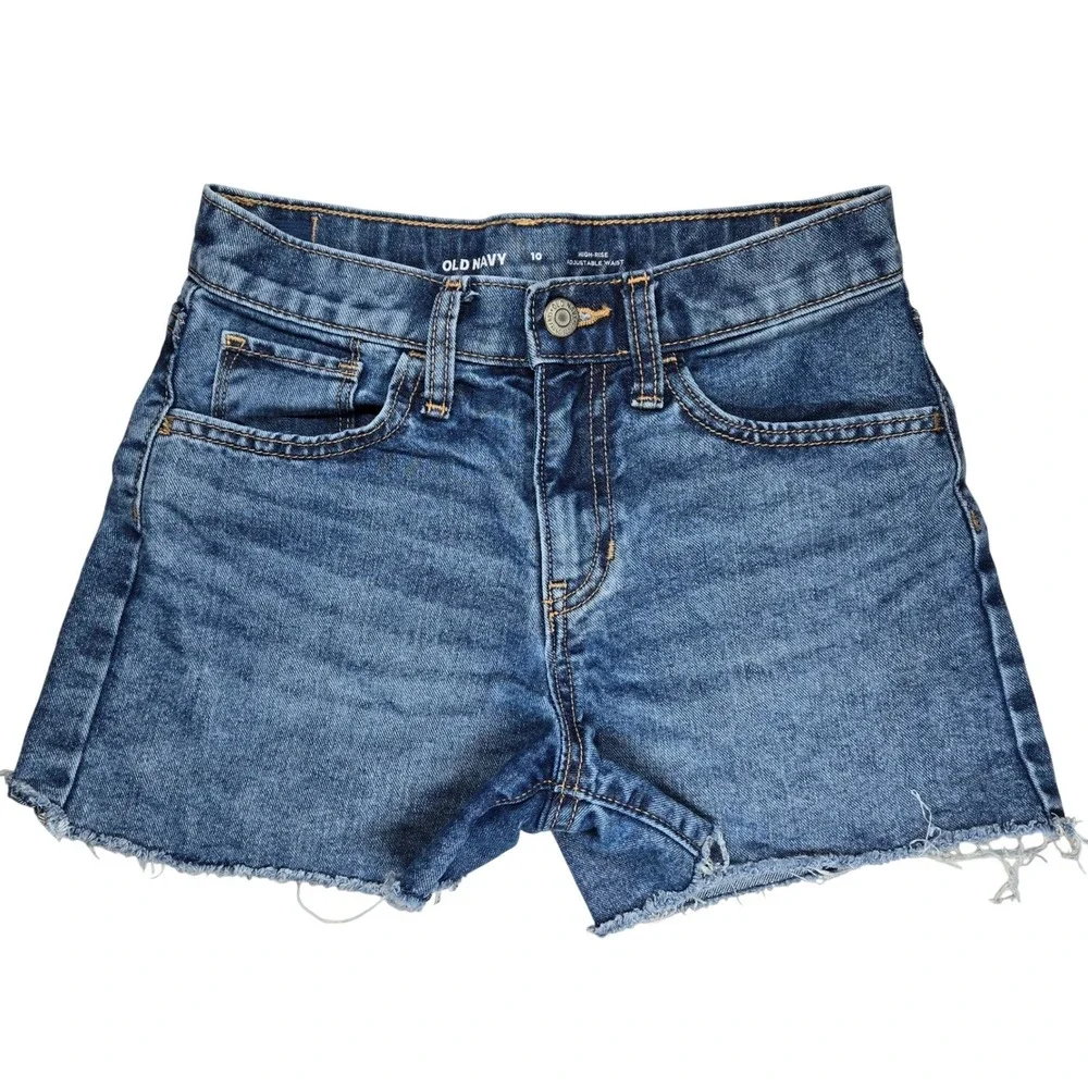 Old Navy Girls Blue Denim High Rise Adjustable Waist Cutoff Jean Shorts Size 10